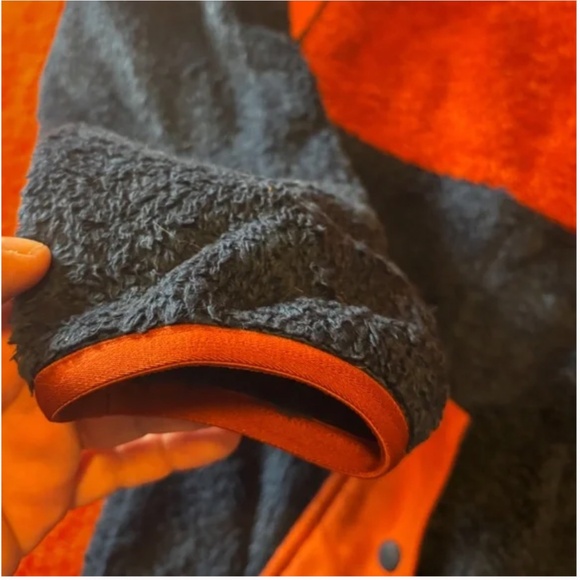 Marmot blue and burnt orange high-pile sherpa fleece half zip hood jacket EUC - Picture 5 of 12